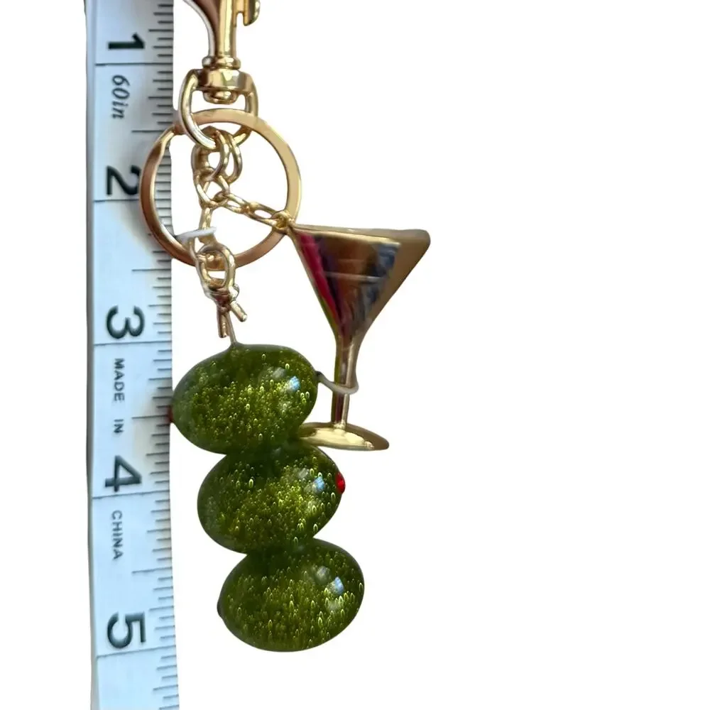 Piper K Martini Olive Bag Charm Keychain + Earrings Set Green Glitter - NWT